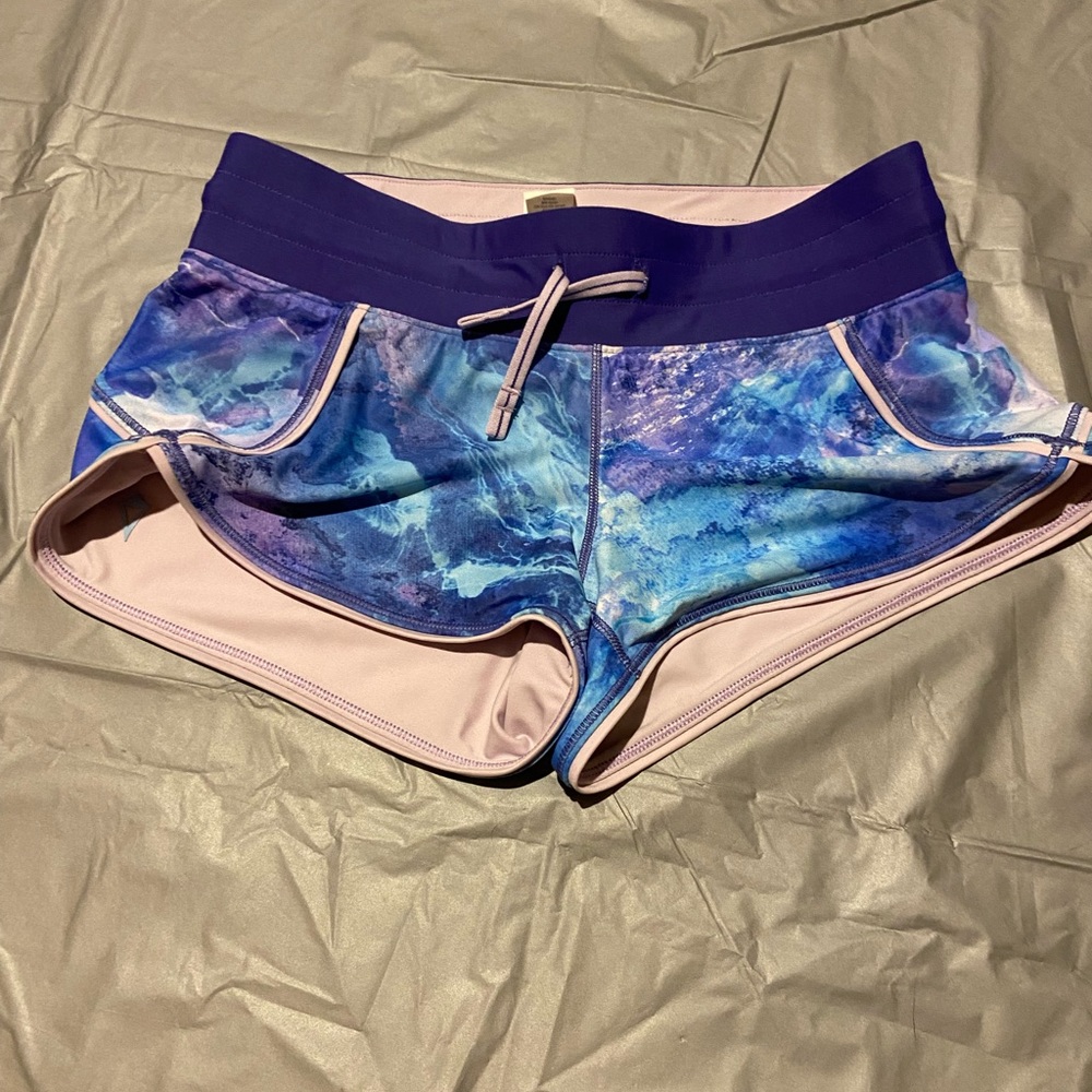 Ivivva by Lululemon Blue and Purple Reversible Swim Shorts with Cosmic Design